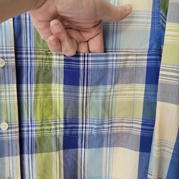 Jantzen Shirt Mens‎ M Green Blue Plaid Cotton Preppy Casual Office Long Sleeve - Picture 3 of 14